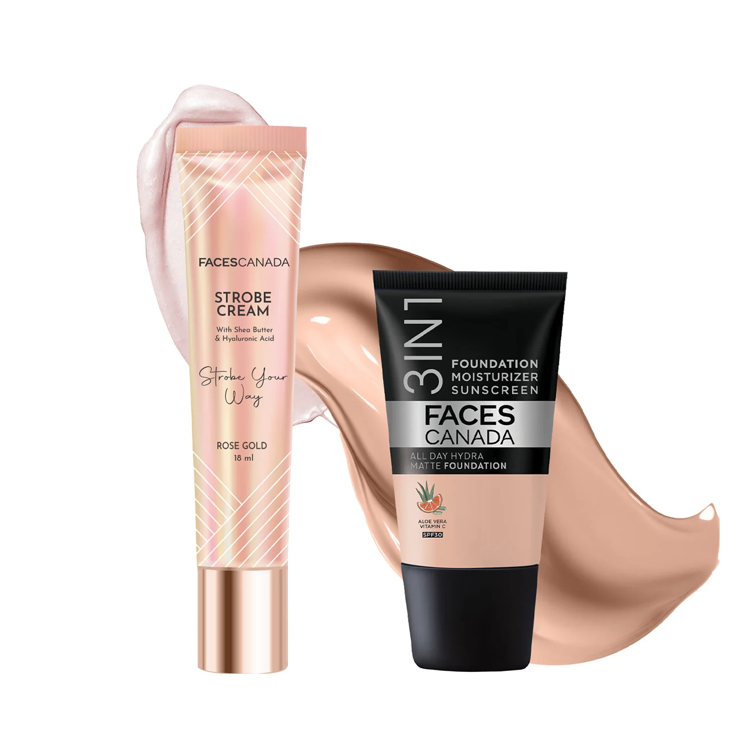 Airbrushed Shine Combo - Rose Gold Strobe Cream (18mll) + Hydra Matte Foundation (Mini) - (18ml)