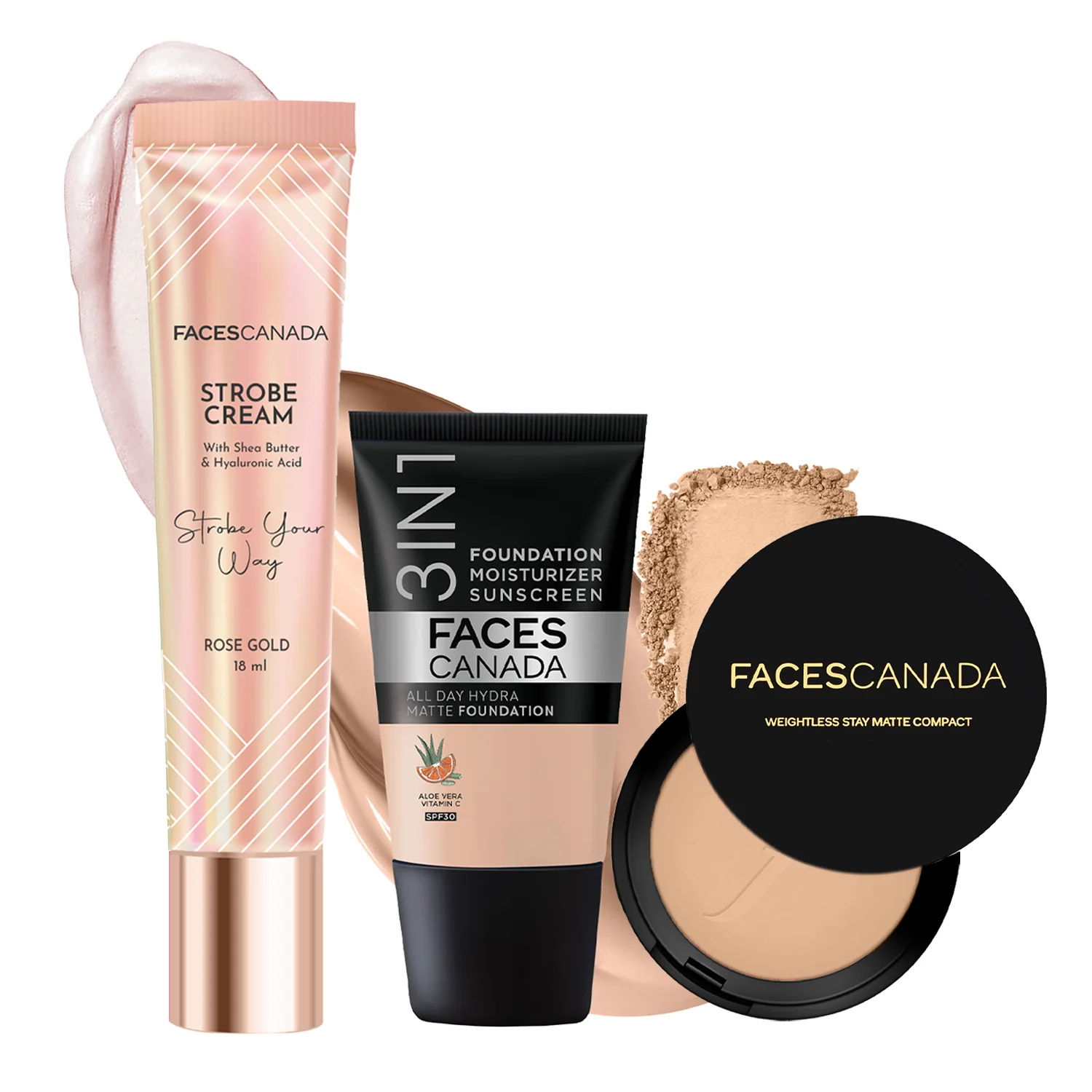All Day Glam Combo - Mini Rose Gold Strobe Cream + Compact Natural + Hydra Matte Foundation (Mini) - (18ml) - Image 8