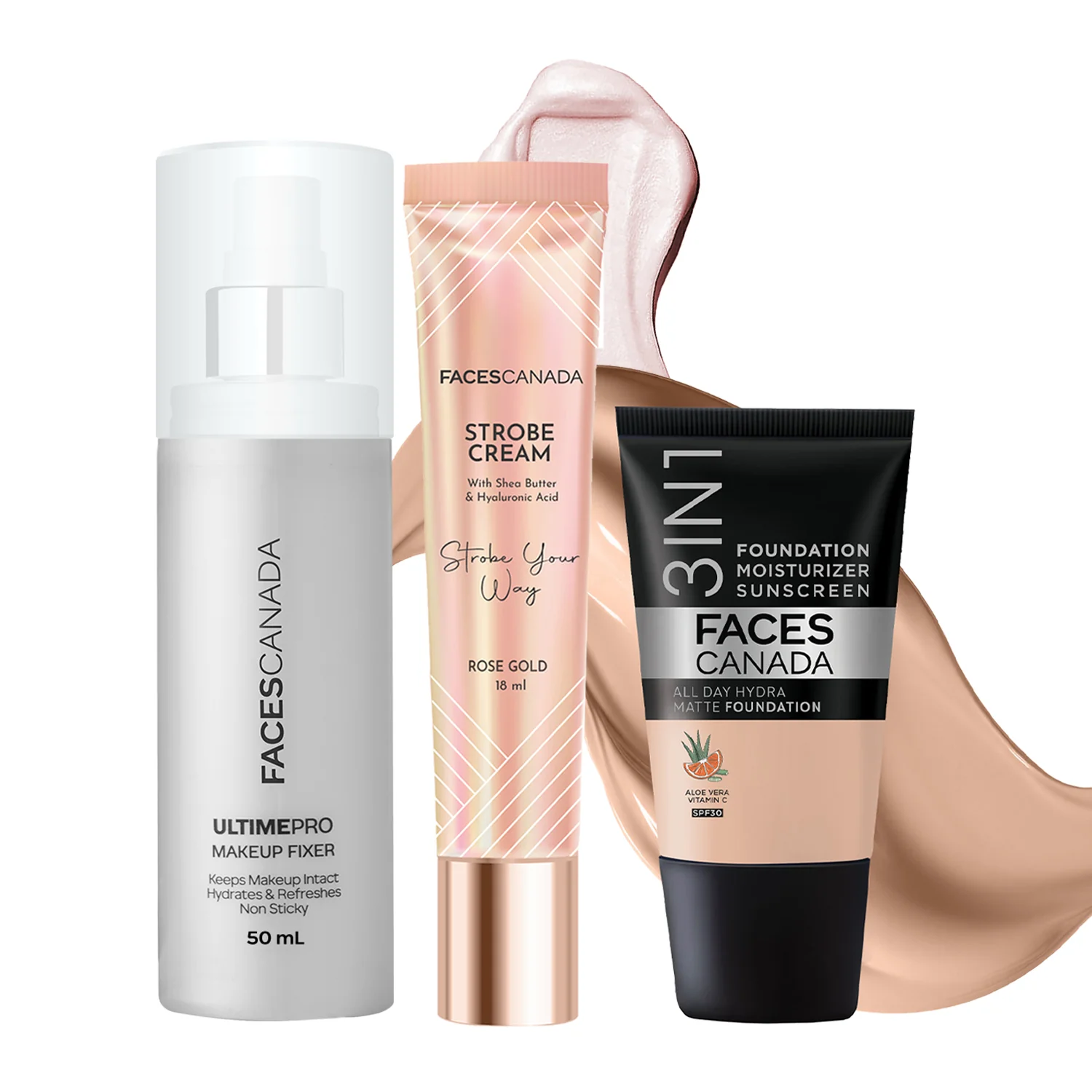 Always On Shine Combo - Mini Rose Gold Strobe Cream +Mini Makeup Fixer + Hydra Matte Foundation (Mini) - (18ml) - Image 9