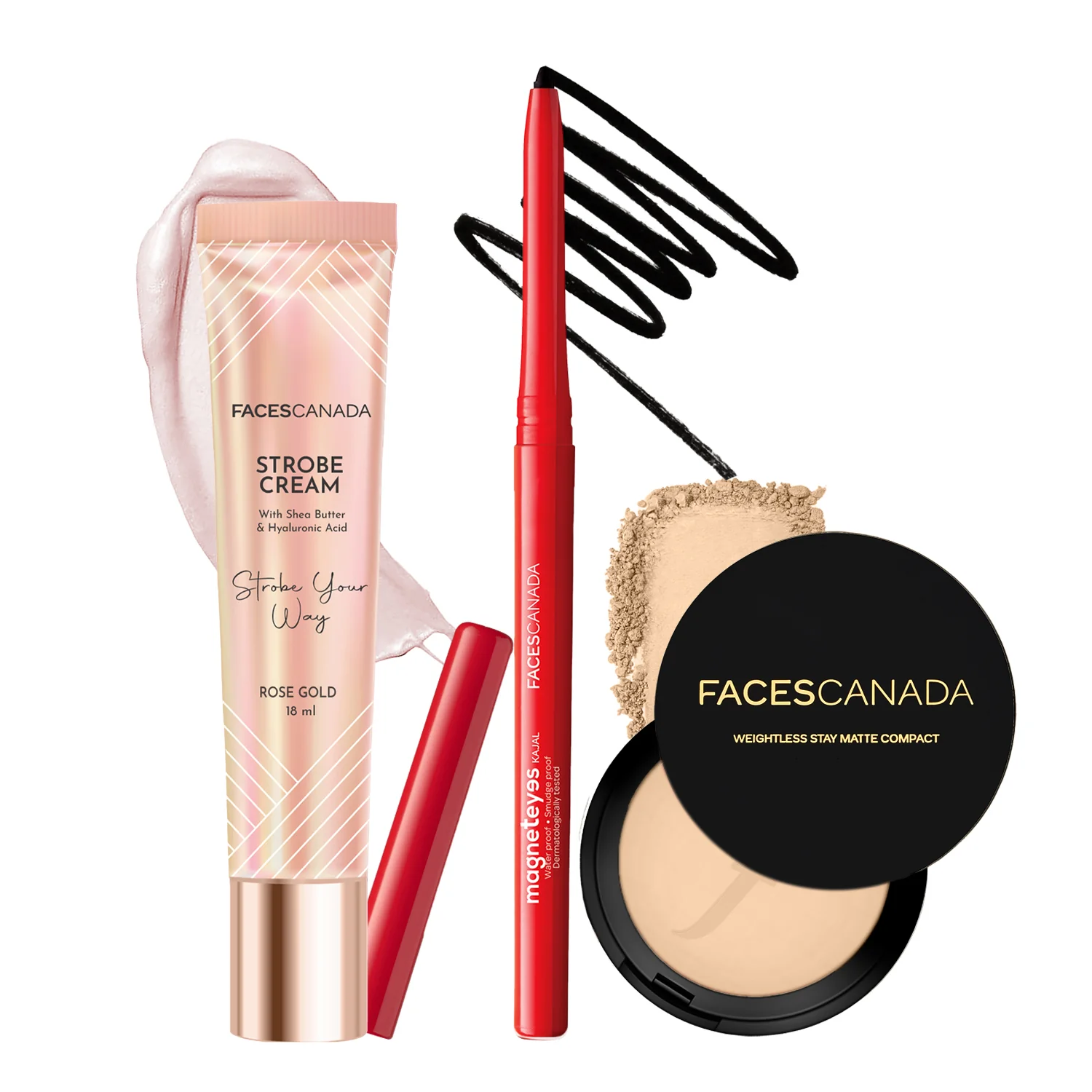 Lumi Matte Glow Combo - Mini Rose Gold Strobe Cream + Compact + Kajal
