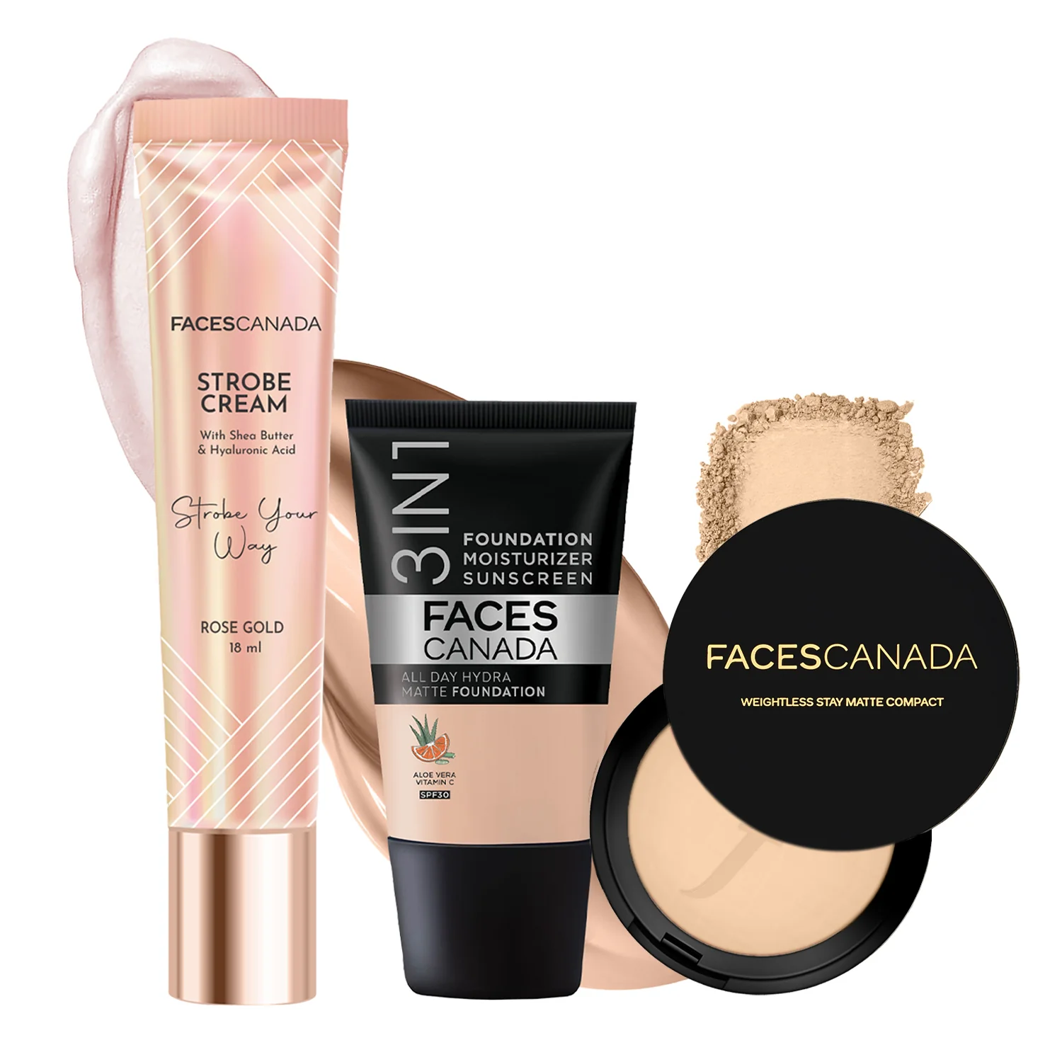 Luminous Matte Combo -Mini  Rose Gold Strobe Cream + Compact Natural + Hydra Matte Foundation (Mini) - (18ml)