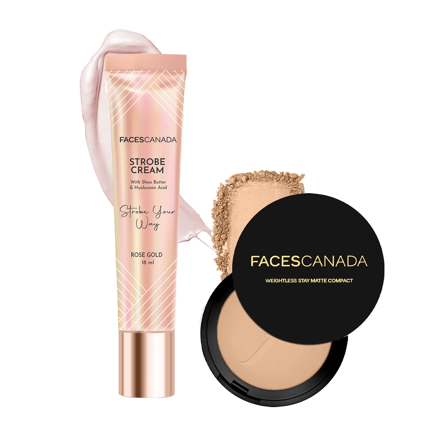 Matte & Shine Combo - Mini Rose Gold Strobe Cream + Compact