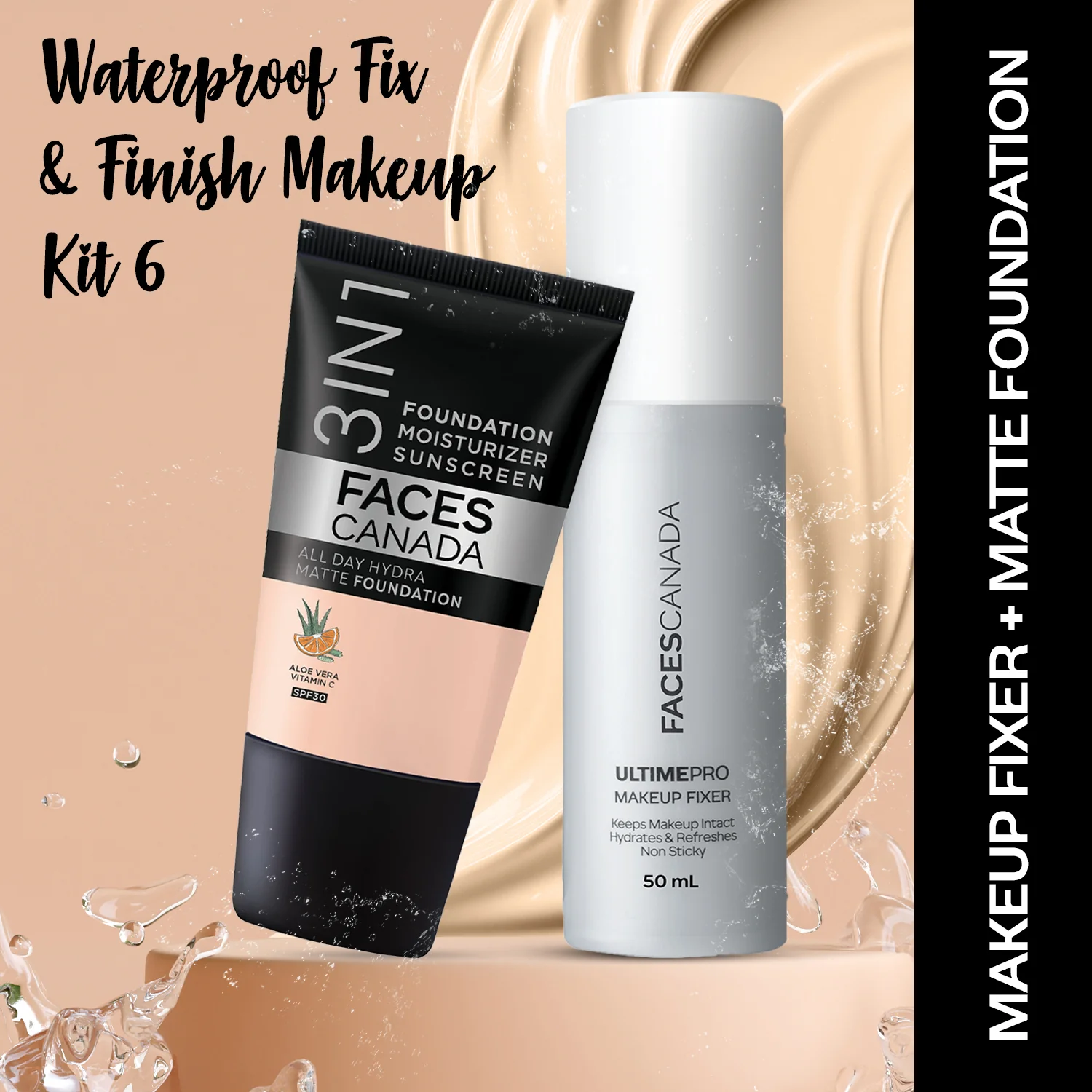 Waterproof Fix & Finish Makeup Kit 1 | Makeup Fixer (50ml) + Hydra Matte Foundation (Mini) - Rose Ivory (18ml)